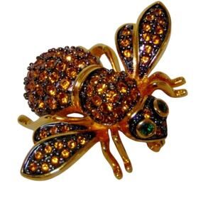 Joan Rivers Queen Bee Brooch Pin Gold Topaz Pave Crystal Rhinestones Double Wing